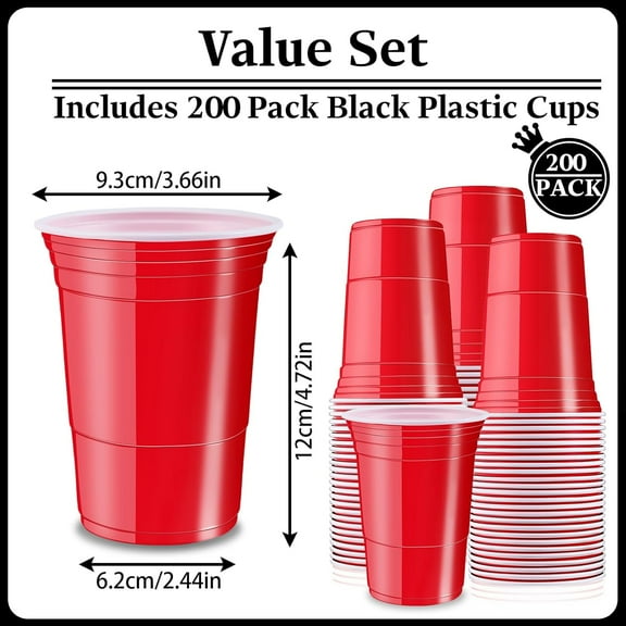 Qihe-200 Pack Plastic Cups, 16 oz Red Disposable Cups, Stackable Beverage Plastic Cup Bulk for Party, Heavy Duty Drinking Party Cup for Wedding Birthday Picnic (Red)
