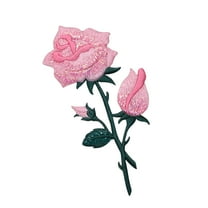 Pink Rose - Open - Petals on Stem - Iron on Applique/Embroidered Patch
