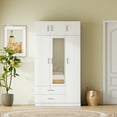 thumbnail image 2 of Euroco 3-Door Wood Armoire, Wardrobe with Mirror and Drawers, White, 2 of 10