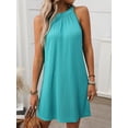 thumbnail image 3 of Women Halter Neck A Line Dress Solid Color Sleeveless Loose Fit Casual Wear Mid Length, 3 of 8