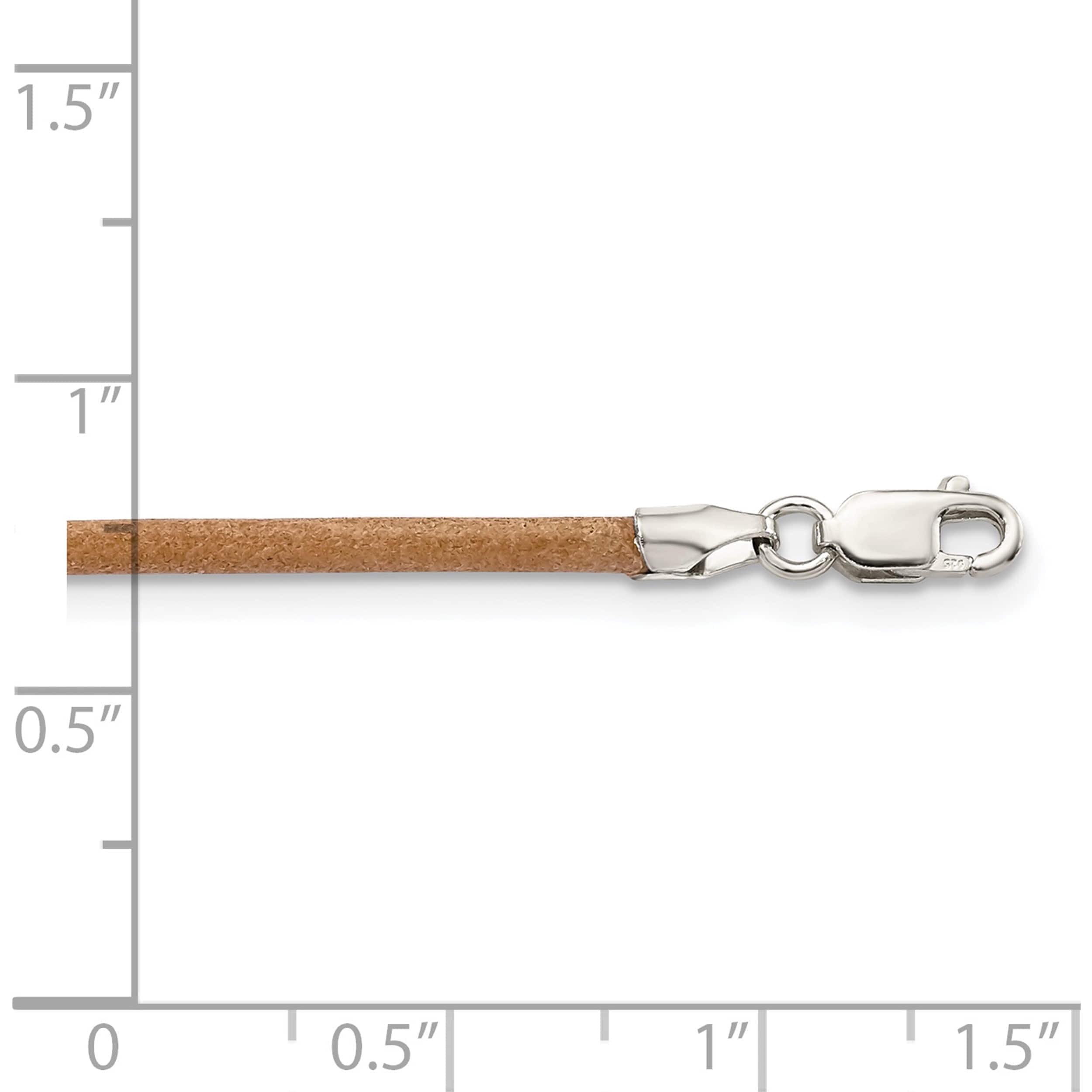 Sterling Silver 16Inch 2mm Natural Leather Cord Necklace (16 X 2) Made In United States qg1308-16