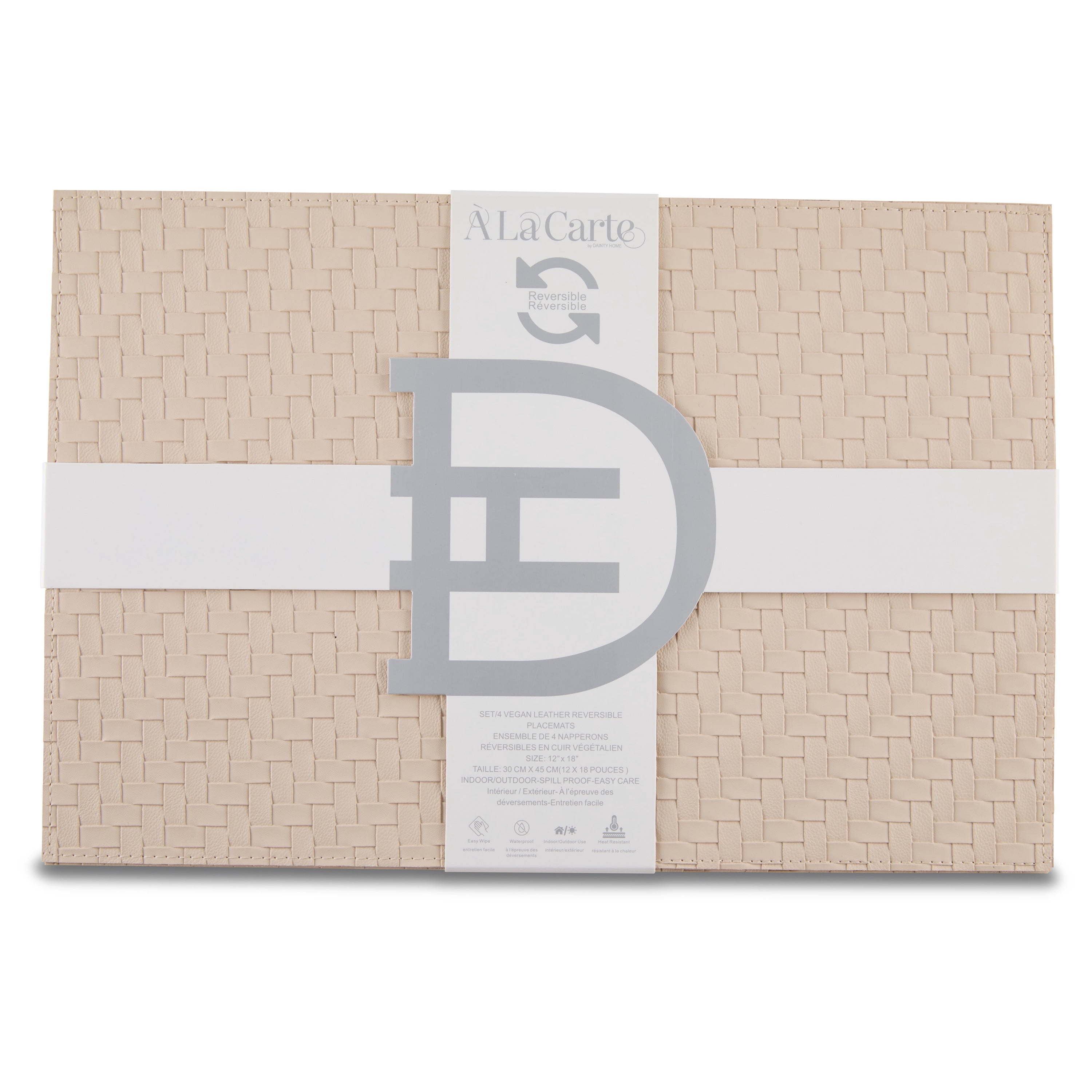 Ala Carte by Dainty Home Lausanne Braided Textured Faux Leather Placemats – Set of 4, Reversible, Non-Slip, Washable, Heat & Tear Resistant – 12x18 in Dining Table Mats