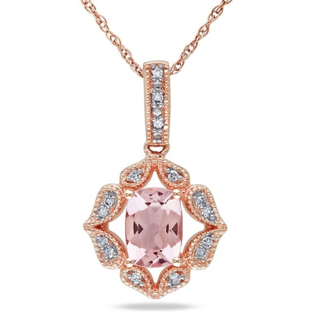 4/5 Carat T.G.W. Morganite and Diamond Accent 10kt Pink Gold Drop Pendant, 17