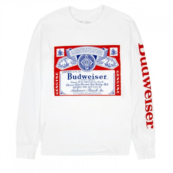 Budweiser Beer Label Men's White Long Sleeve Shirt-Medium