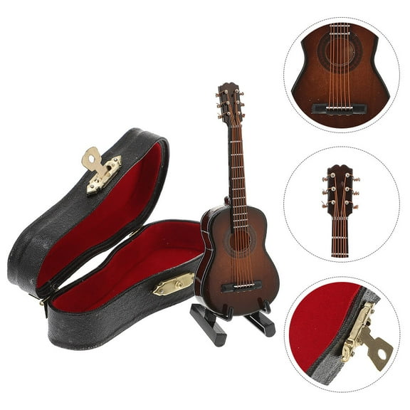 OUNONA Mini Guitar Model Set in Coffee Color with Copper Wire for Home Decor and Display, Collectible Music Instrument