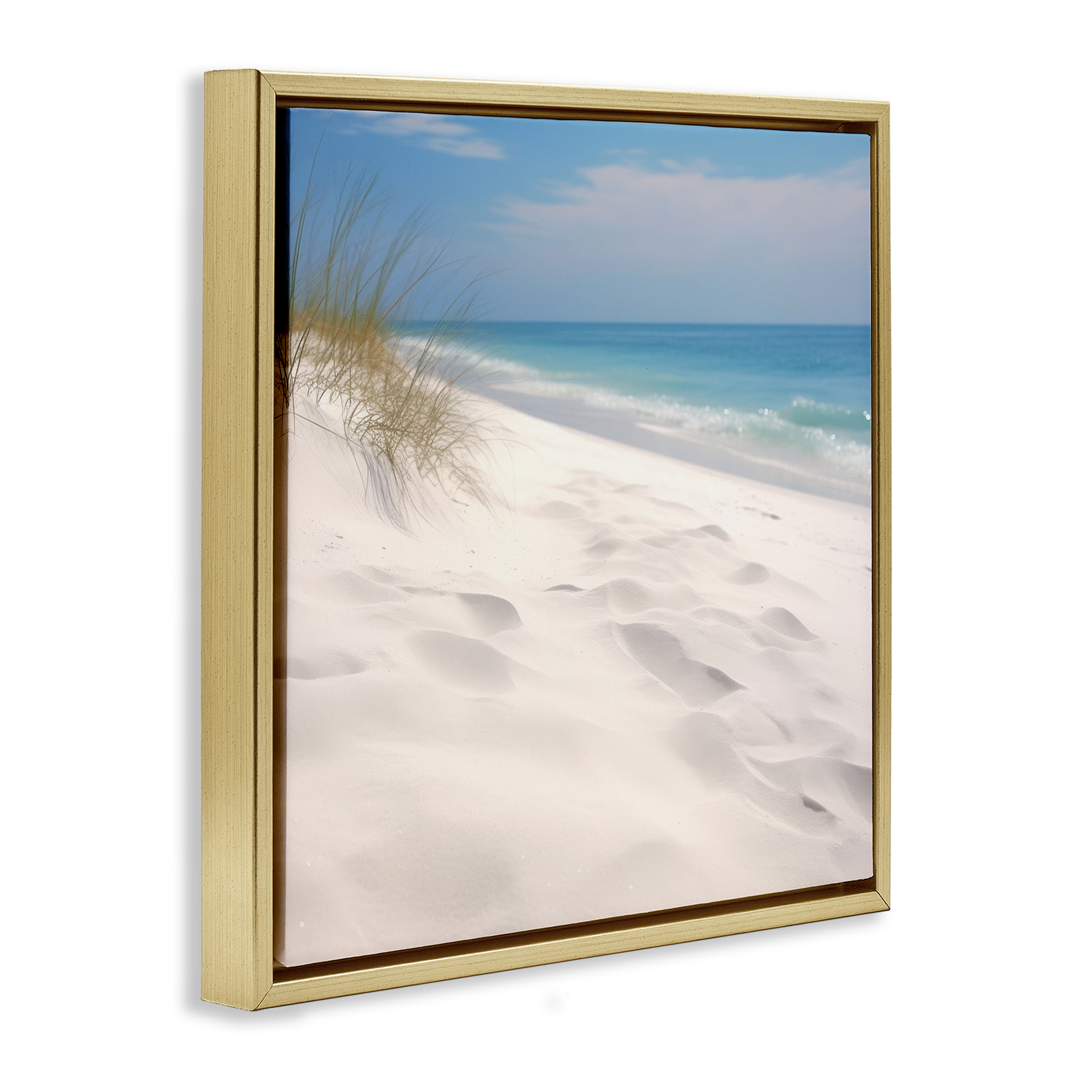 Stupell Industries Seabreeze Sandy Footprints Landscape Photography Gold Floater Framed Canvas Art Print Wall Art, 18 x 18