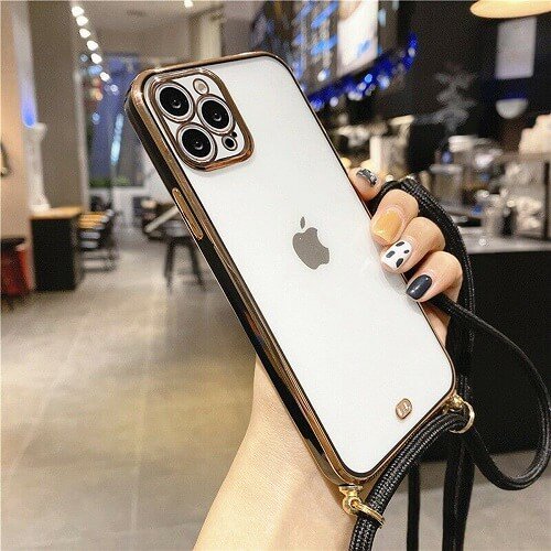For Apple iPhone 12 Pro Black Smart Shockproof Luxury Stream Electro Plating Elegant Cover Case
