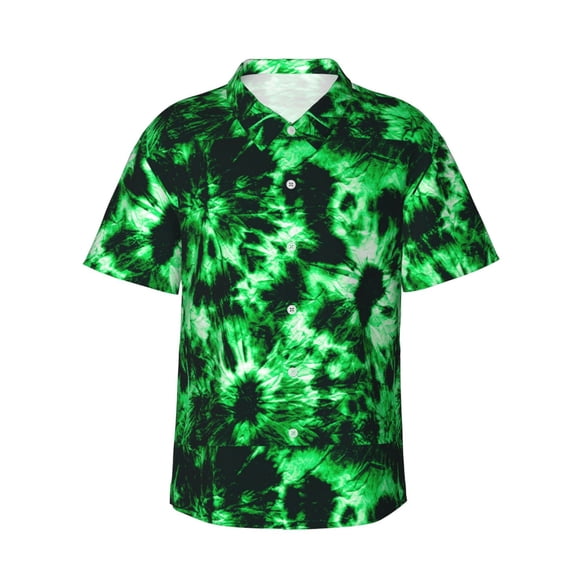 Fotbe Green Tie Dye Camisa Hawaiana para Hombre Unisex – Camisa Casual de Verano con Botones de Manga Corta de Algodón y Lino,Large