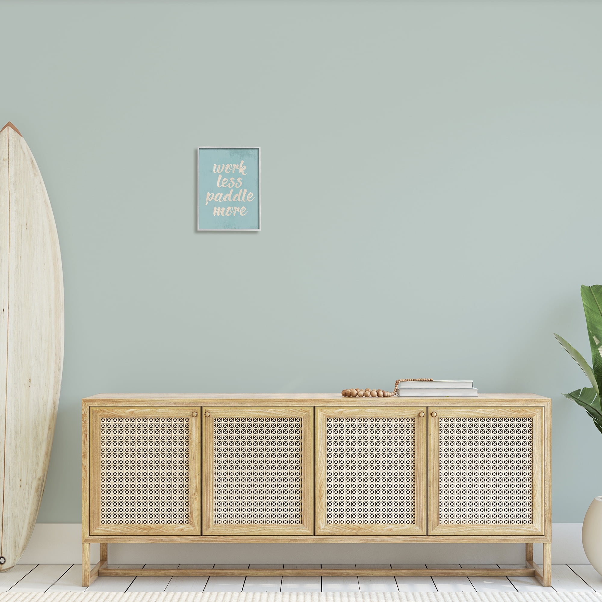 Stupell Industries Work Less Paddle More Nautical Phrase Tranquil Blue Graphic Art Gray Framed Art Print Wall Art, 11x14, by Daphne Polselli