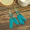 thumbnail image 4 of K-KED Ethnic Feather Earrings Bohemian Tassel Earrings Women's Earhook Beach Vacation-#2043 Gold 2, 4 of 9