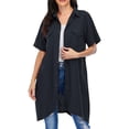 thumbnail image 1 of Nuevas mujeres blusa larga dobladillo irregular mangas cortas bolsillos sueltos casual camisa de ves Abody Azul oscuro 5X-Large, 1 of 7