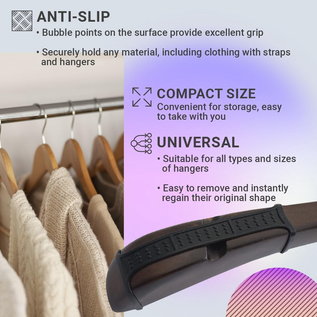 Black Clothes Hanger Grips. 10000 Pack of Non-Marking Silicone Non Slip Rubber Hanger Grips. Durable Nonslip Hanger Strips. Elastic and Light Clothing Hanger Strips with Dotted Surface