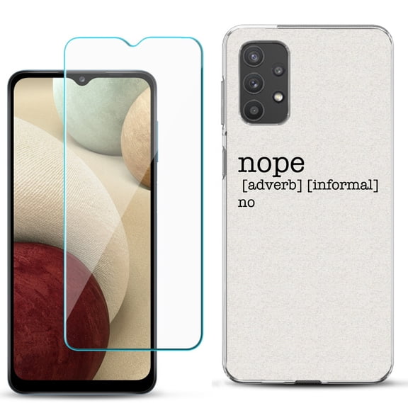 Slim-Fit TPU Phone Case compatible with Samsung Galaxy A32 5G, with Tempered Glass Screen Protector, by OneToughShield ® - Dictionary/Nope