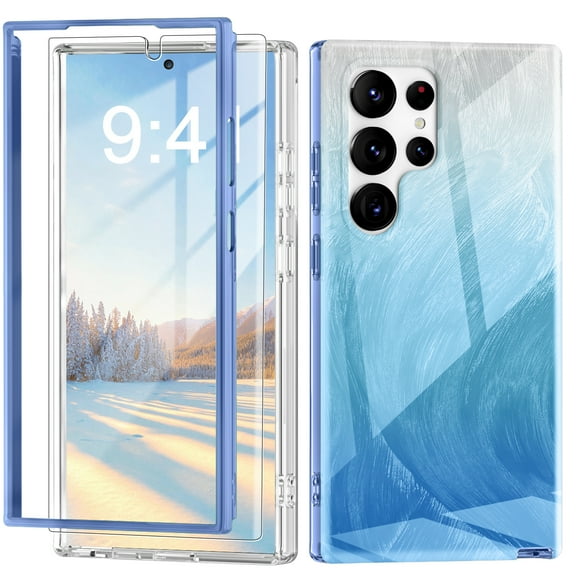 Dteck Built-in Screen Protector Case for Samsung Galaxy S24 Ultra,Compatible with Mag-Safe Slim TPU PC Full-Body Stylish Shockproof Protective Cover,Blue