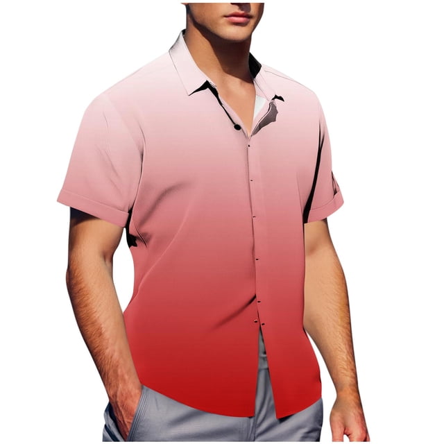 Pisexur T Shirts for Man , Chemise à Boutons à Manches Courtes pour Homme, Mode Décontractée, Col Rabattu, Imprimée, Rouge Melon D\'eau, S, Chemises de Golf pour Hommes et Chemises pour Hommes