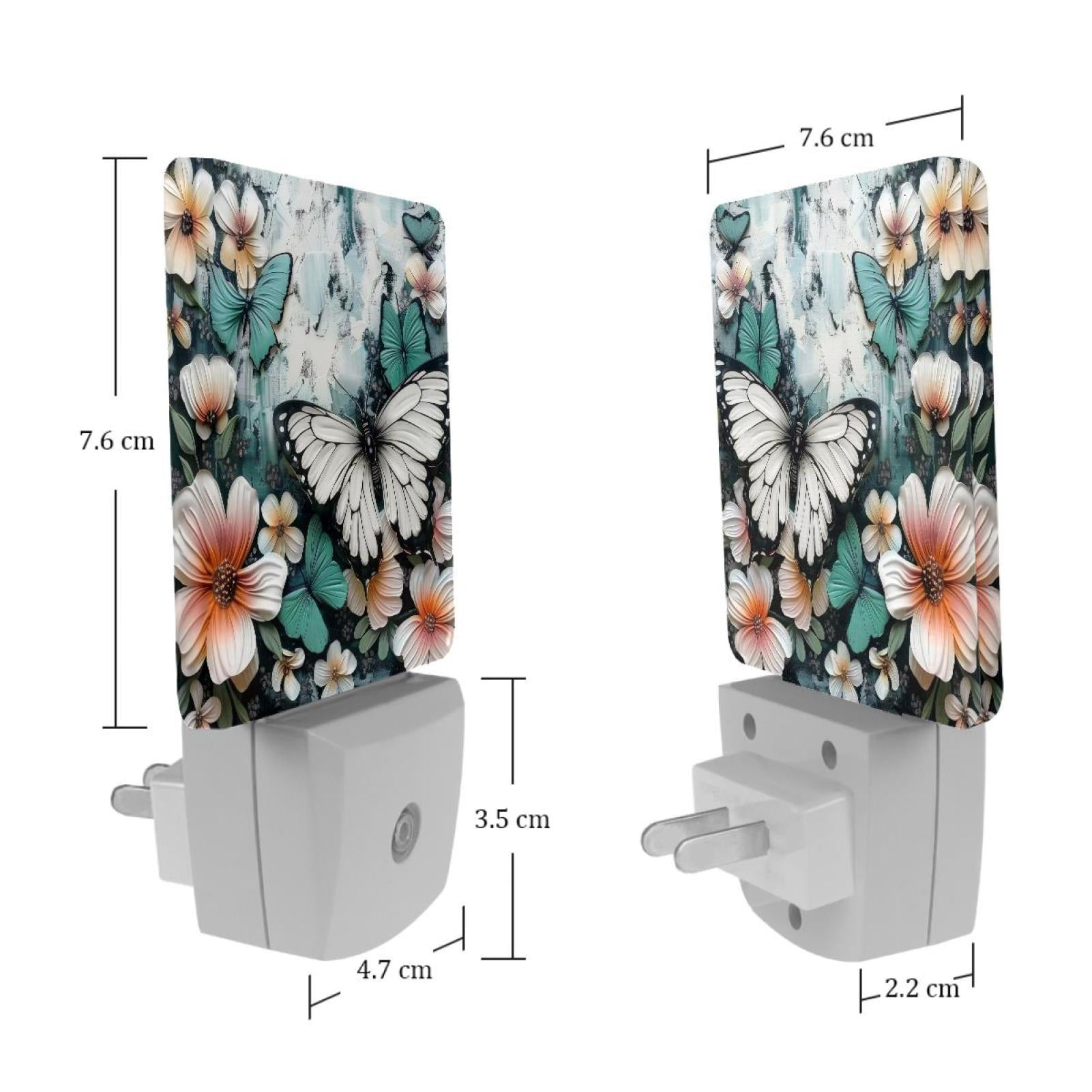 PhooArto White Butterfly Flowers Plug in LED Night Light Auto Sensor Dusk to Dawn Decorative Night for Bedroom, Bathroom, Kitchen, Hallway, Stairs, Baby's Room, Energy Saving