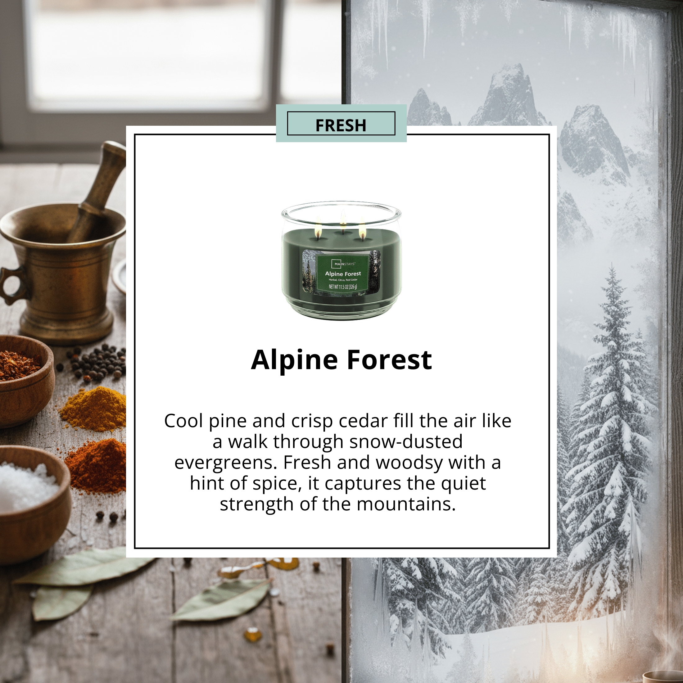 Mainstays 3-Wick Scented Glass Jar Candle, Alpine Forest, 11.5oz.