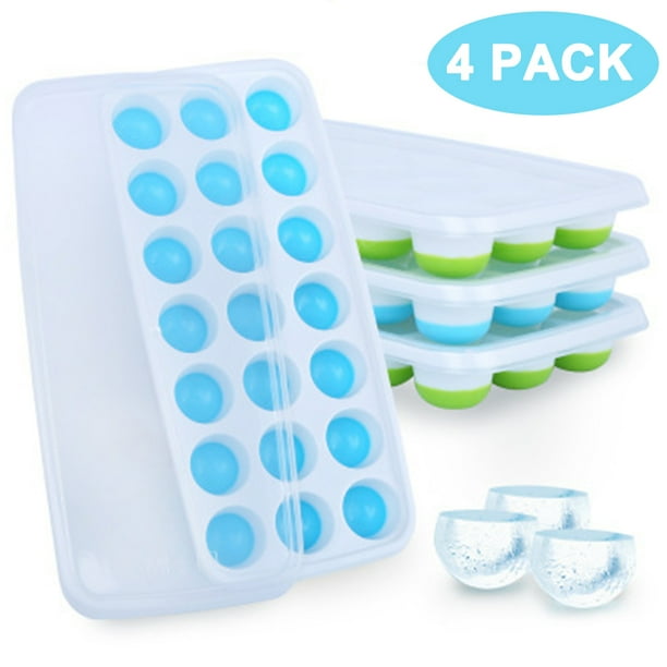 Molde de cubitos de hielo de silicona 4 piezas, molde de cubitos de hielo con tapa y clip bandeja de hielo cubitos de hielo, sin BPA, contenedor de cubitos de hielo bandeja de cubitos de hielo Xemadio 2033767