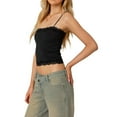 thumbnail image 2 of Tank Top for Women Adjustable Spaghetti Strap Camisole Cropped Lace Trim- Y2K Going Out Tops Summer Black L, 2 of 9