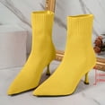 thumbnail image 4 of Women Solid Color Pointed Toe Knit Sock Ankle Boots Stiletto Thin High Heel Stretch Slip on Fall Winter Dress Short Booties Yellow 9.5(43), 4 of 5