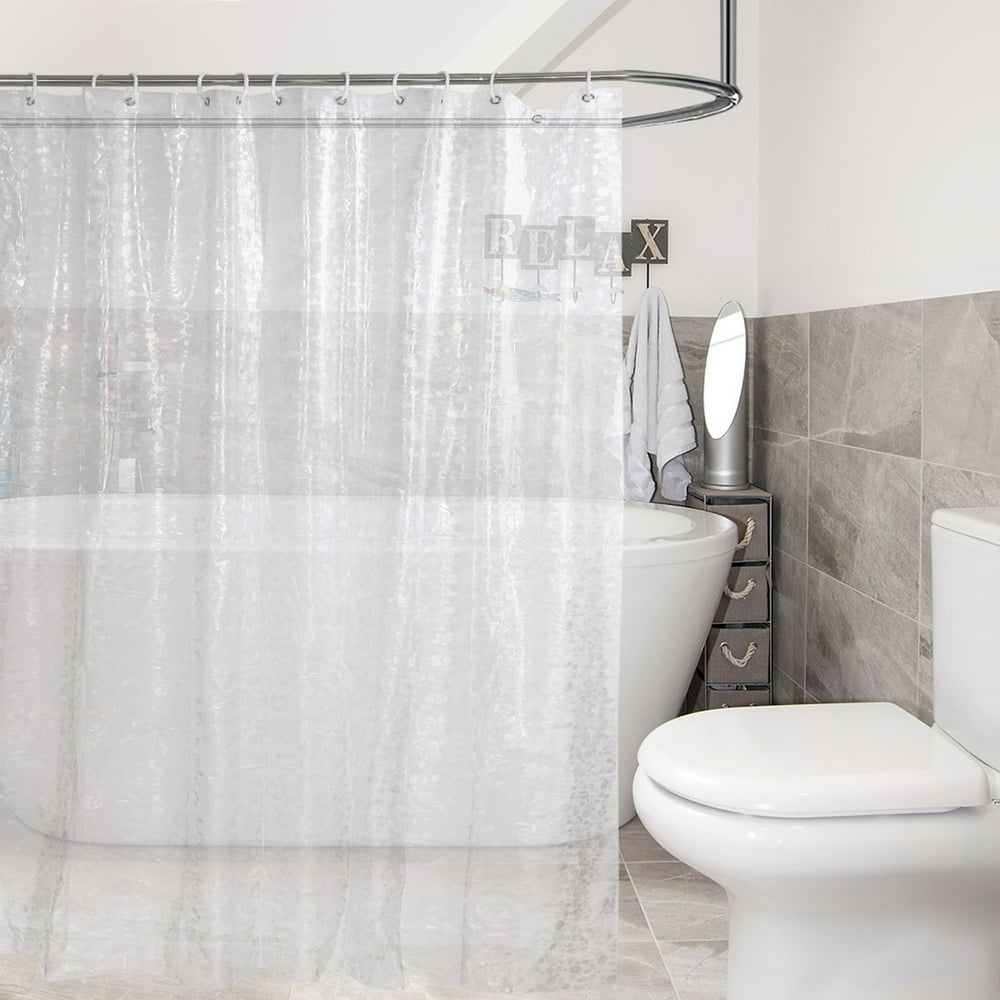 Extra Long PEVA Shower Curtain Liner with 12 Hooks, EcoFriendly