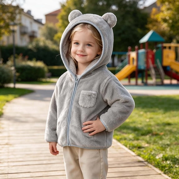 hengsof Toddler Boys Girls Hooded Fleece Jacket Long Sleeve Coat Cute Bear Hoodie Zip Up Fall Winter Warm Outwear with Pocket 1-5Y