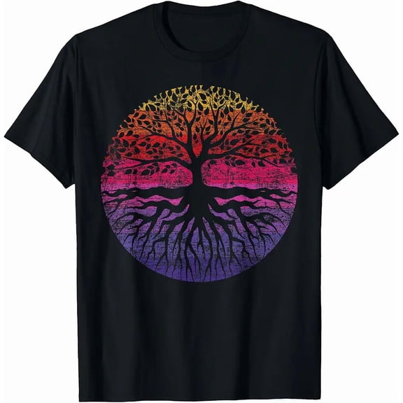Vintage Colorful Tree of Life Roots Graphic Unisex Short Sleeve T-Shirt