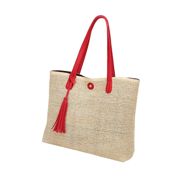 Bolso de hombro jinwen bolso informal de lino gran capacidad rojo