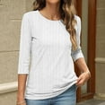 thumbnail image 4 of WQQZJJ Womens Fashion Trends Casual Knitted Sweater Round Neck 3/4 Sleeve Pullover Tops Solid Comfort Fit Blouse Tops S-2XL, 4 of 6