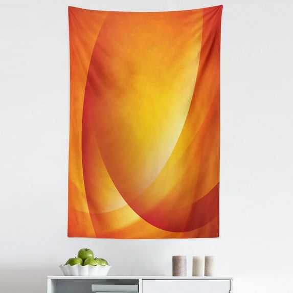 Orange Tapestry, Colorful Smooth Twist Lines Sun Abstraction Energy Flow Waves Curves Art, Fabric Wall Hanging Decor for Bedroom Living Room Dorm, 5 Sizes, Dark Orange and Yellow, by Ambesonne