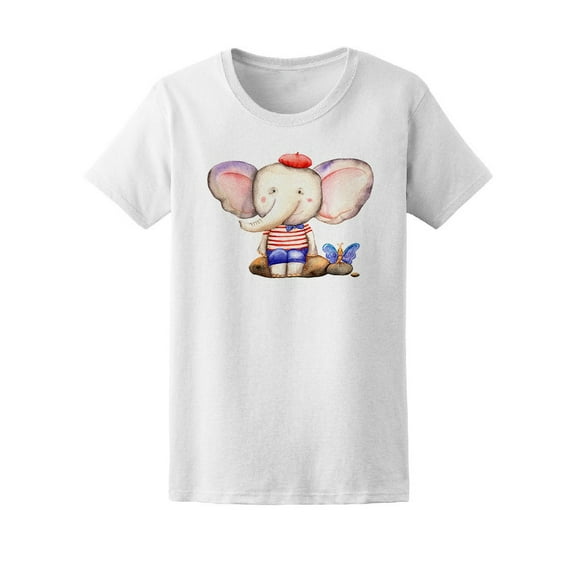 Cute Baby Elephant In Watercolor Tee Women's -Image by Shutterstock