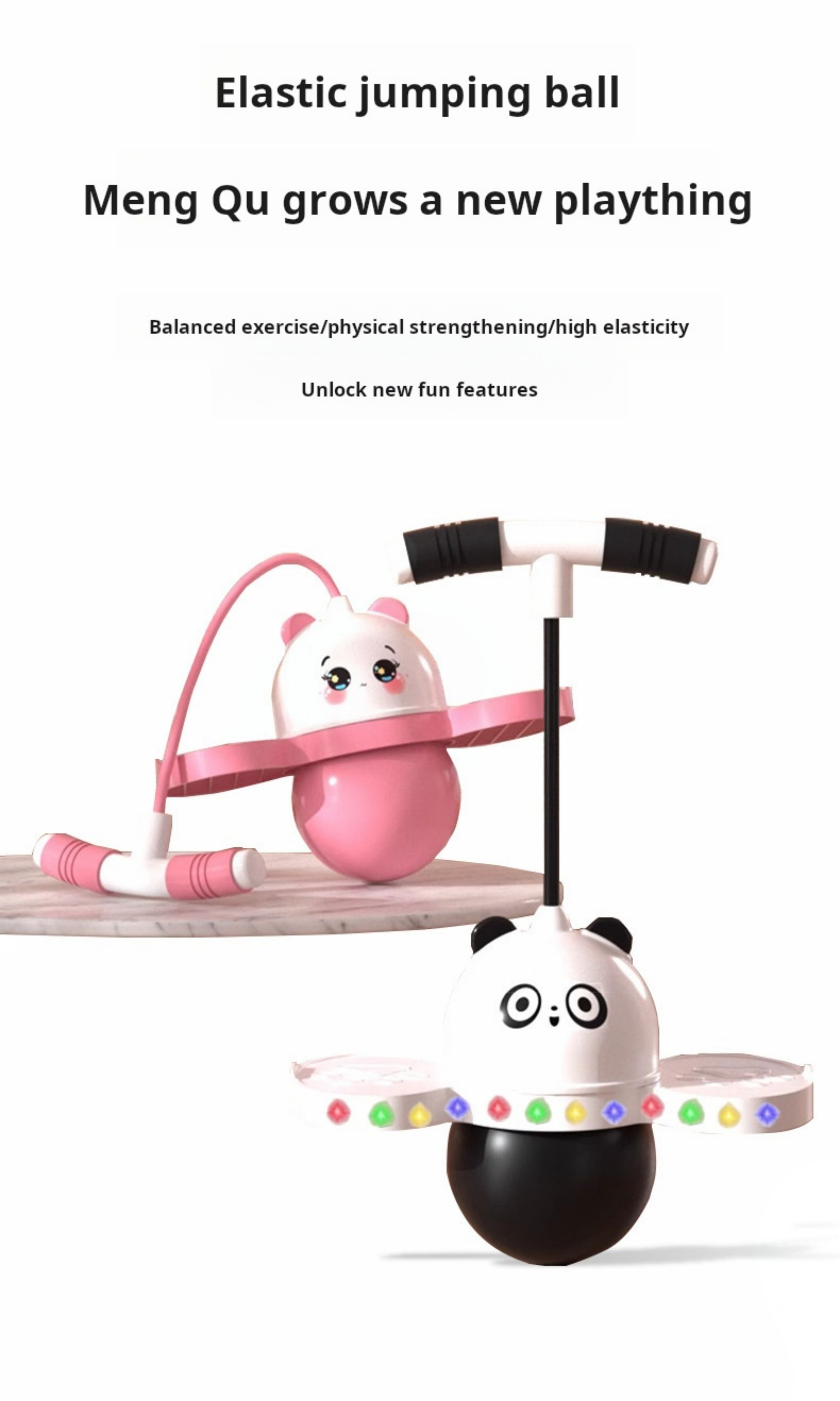 PhnkjGh Panda Jumping Ball avec Une lumière colorée, sautant Balance Stick Balance,Boule de Saut en Toute sécurité avec poignée en Forme de Panda | Jouet de Planche d'équilibre antidérapant pour