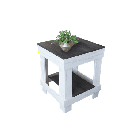 Woven Paths Rustic Wood Square End Table with Shelf, Dark Walnut/White