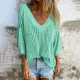 thumbnail image 2 of AherBiu Plus Size Tops for Women Crochet Knitted Hollow out 1/2 Sleeve V Neck Pullover Top Shirts Beachwear, 2 of 7