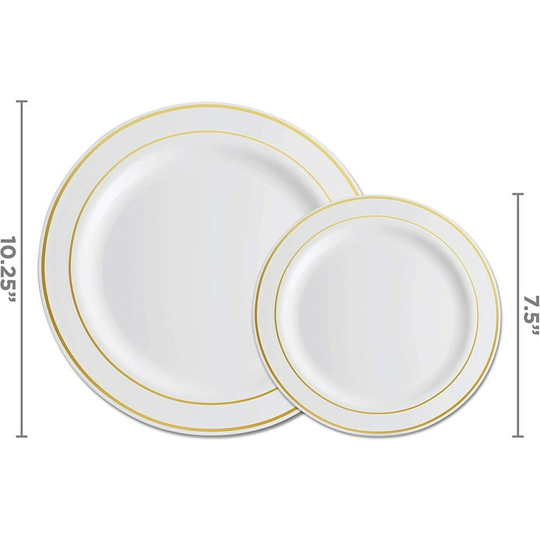 Premium Clear Plastic Dessert Plates with Gold Trim - 25 Ct