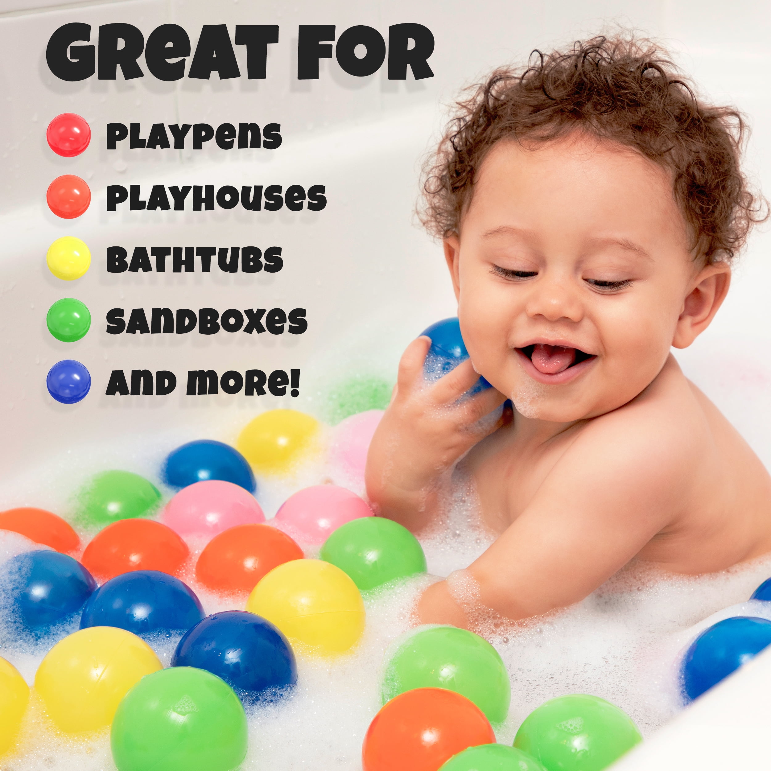 Click N' Play Ball Pit Balls Pack of 50 | Phthalate Free & BPA Free | Crush Proof Plastic Ball | 6 Bright Colors in Reusable and Durable Storage Mesh Bag with Zipper