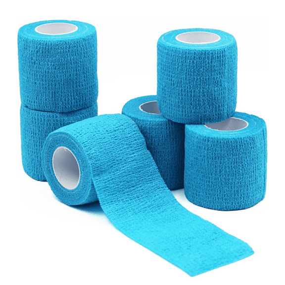 Self-Adhesive Stretchy Cohesive Wrap Bandage, 6 Pack 2" x 5 Yards Blue Athletic Tape for Ankle/Wrist Sports & Pet First Aid