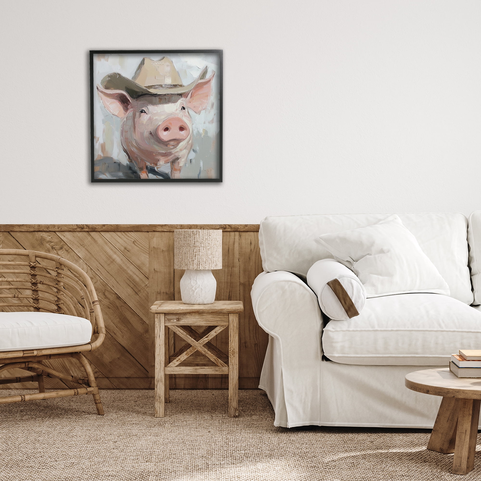 Stupell Industries Cowboy Chester Pig Black Framed Giclee Art, design by Tina LeCour