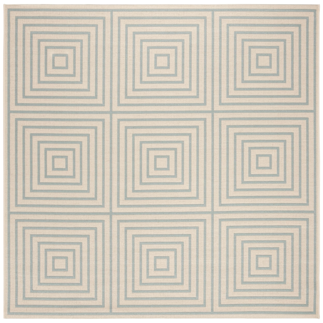 SAFAVIEH Beach House Arthur Geometric Indoor/Outdoor Runner Rug, Cream/Aqua, 2'2" x 8'