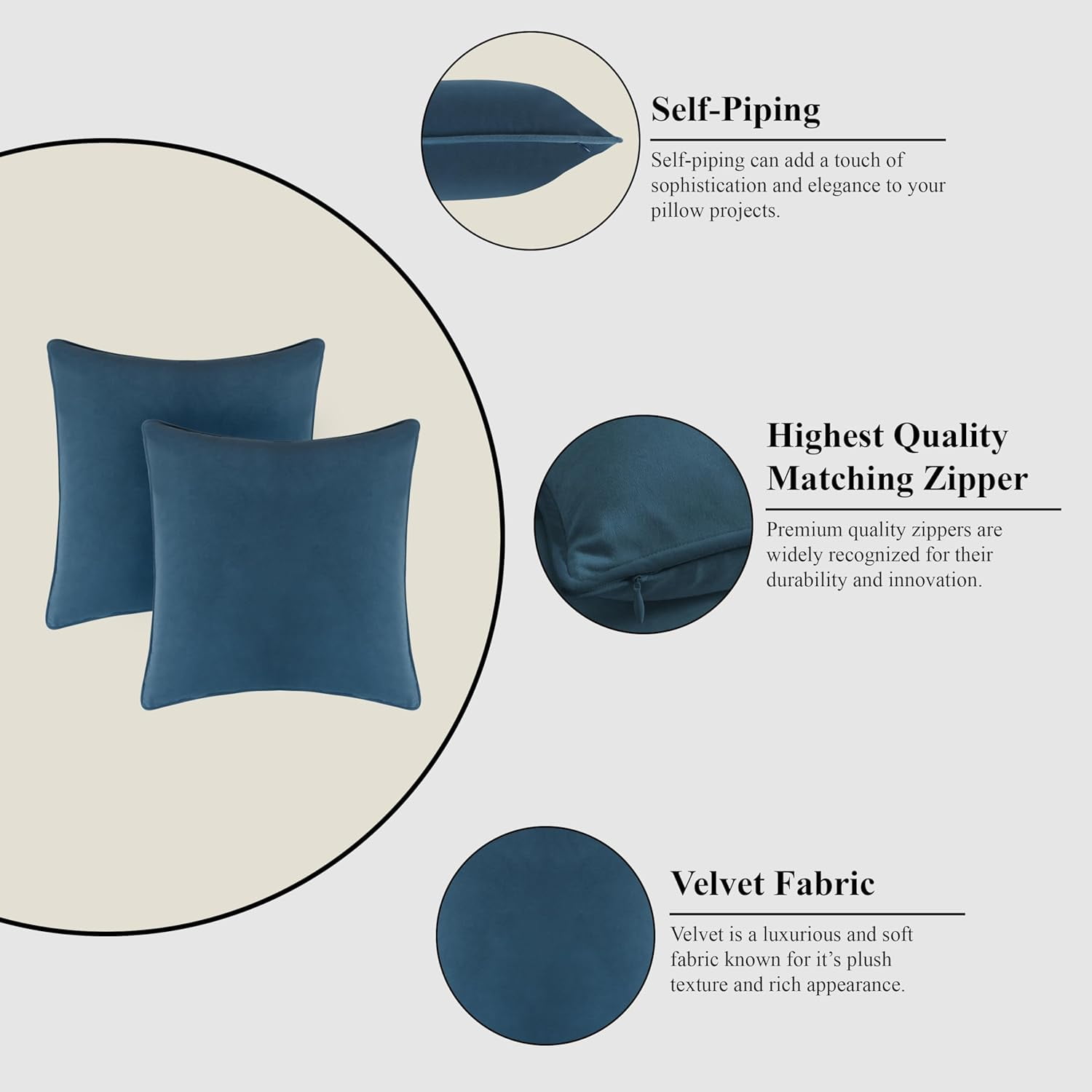 A1HC Set of 2 Luxurious Soft Velvet Throw Pillow Covers Only, 18"x18", Teal, Decorative Cushion Covers with Hidden YKK Zipper for Sofa or Bed