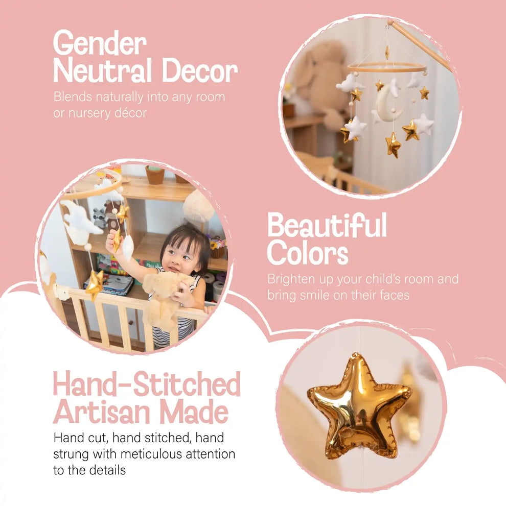 TINITIGIES Starry Night Mobile for Crib – Star and Moon Sky Theme Nursery Decor – Ideal Gift for Baby Nursery