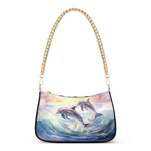 Dolphin WavesWomen Small Shoulder Bag Crossbody Tote Hobo Bags Purse Clutch Handbags with Chain Strap for Women