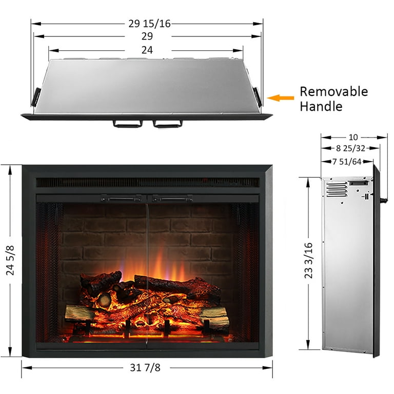 PuraFlame Klaus Electric Fireplace Insert with Fire Crackling Sound, Glass  Door and Mesh Screen, 750/1500W, Black, 29 15/16 Inches Wide, 23 3/16 Inches  High - Walmart.com