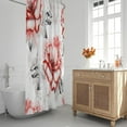 thumbnail image 4 of Red Flowers and Grey Leaves Shower Curtain Sets,Watercolor Rose Floral Bathroom Curtains,Modern Minimalist Bath Curtain, Waterproof Fabric with 12 Hooks 72x72 Inches, 4 of 6