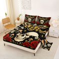 thumbnail image 2 of Castle Fairy Abstract Moth Skull King Sheets 4pcs,Gothic Mushroom Rose Star Print Bedding,Beige Black,1 Fitted Sheet,1 Flat Sheet and 2 Pillowcases, 2 of 6