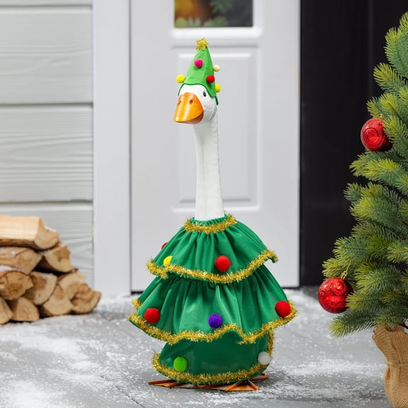 Evergreen Porch Goose Outfit for Giddy the Goose, Christmas Tree Decorative Clothes Costume for 21" Garden Geesse Statues, Seasonal Home Dcor