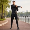 thumbnail image 3 of AZoiNM Men's Solid Long Sleeve T-Shirt Relaxed Fit Breathable Casual Top Athletic Wear, 3 of 8