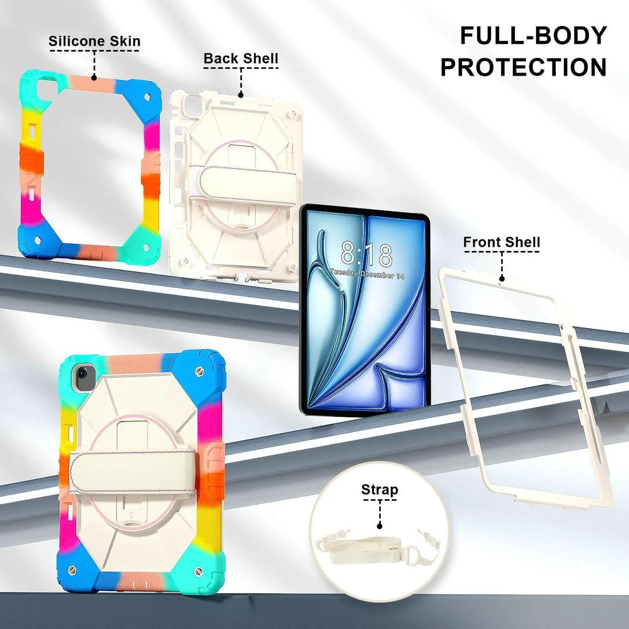 Case for iPad Air 13 Inch M3/M2 2025/2024 with Rotating Stand Pencil Holder Hand/Shoulder Strap, Heavy Duty Shockproof Protective Cover