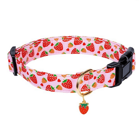 Cute Cotton Dog Collar for Small Medium Large Dogs Special Design Cute Pink Strawberry with Pendant for Girl Female Dogs Soft Adjustable Strawberry Puppy Collars for Girl Female Dogs Pet Collar