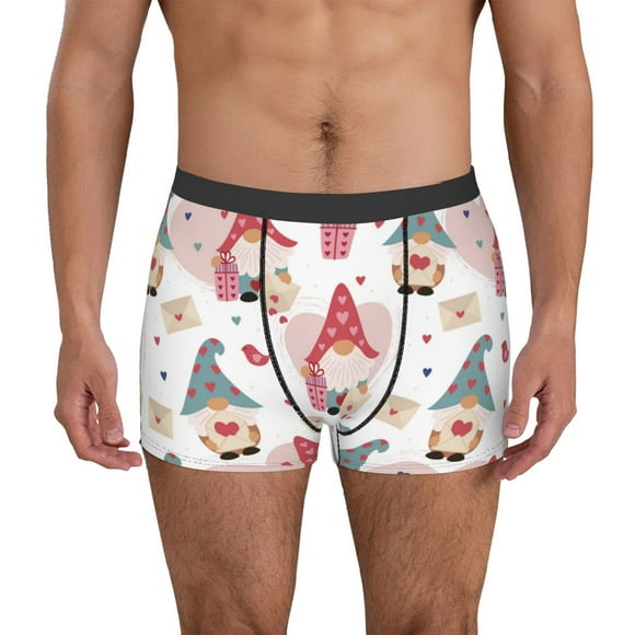Saiise Gnome With Love Letter Print Men’s Boxer Briefs, Soft and Comfortable Underwear with Moisture-Wicking Fabric for All-Day Wear-Large